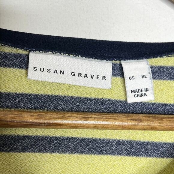 Susan Graver Women's Yellow Navy Striped Top Size XL Long Sleeve - Picture 5 of 10